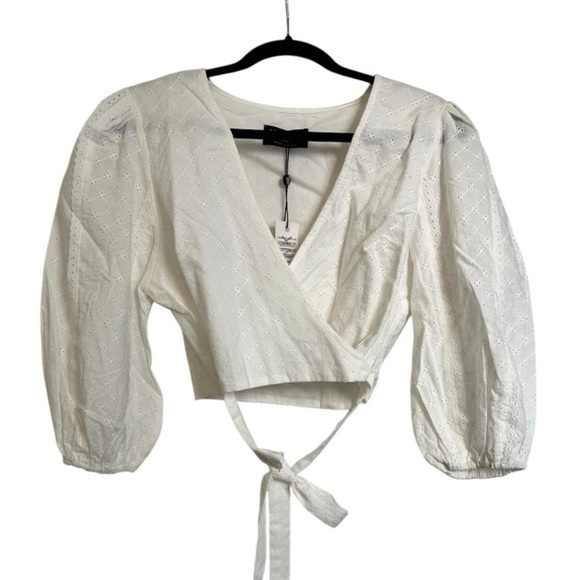 NWT-MINKPINK Lola Wrap Blouse in White Size Large - Picture 4 of 13